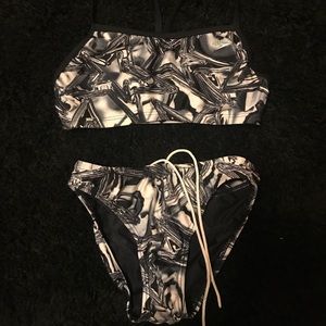 Two piece black and white pattern speedo swim suit